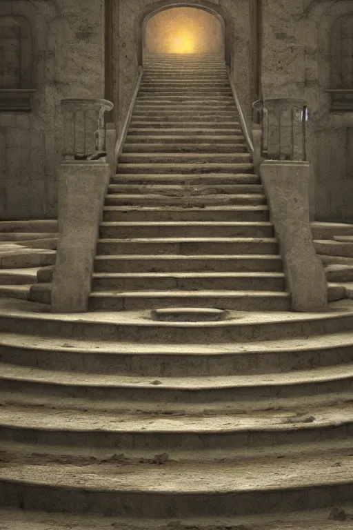 Image similar to stairs from hell to heaven, 8 k, octane render, unreal engine, intricate detail, volumetric lighting, photo real