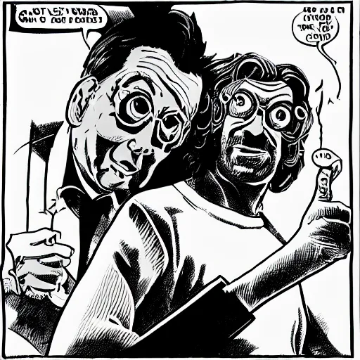 Image similar to “ greasy strangler movie stills ” in the style of “ steve ditko ” black and white 1 0 2 4 x 1 0 2 4