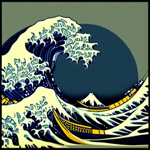 Image similar to The Great Wave as Cyberpunk Artwork