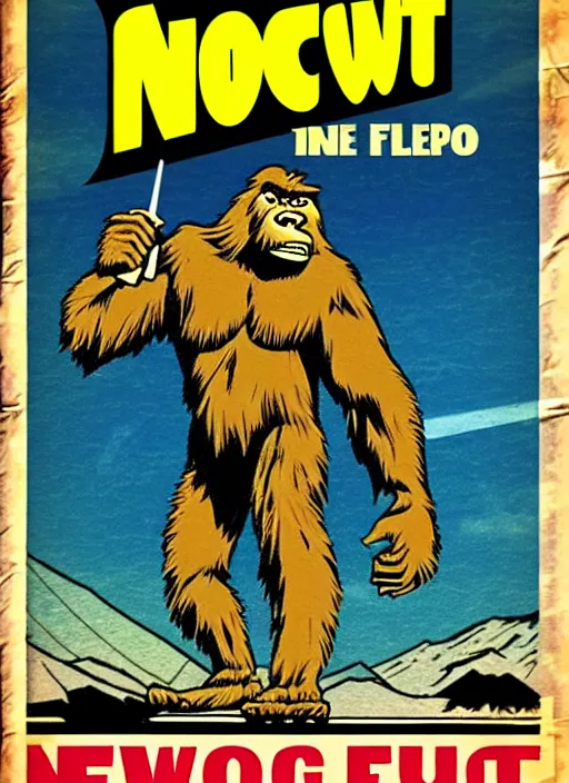 Image similar to bigfoot in retro sci fi pulp newsprint illustration cover