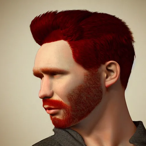 Image similar to a red headed man, cycles render, art, side burns, portrait,