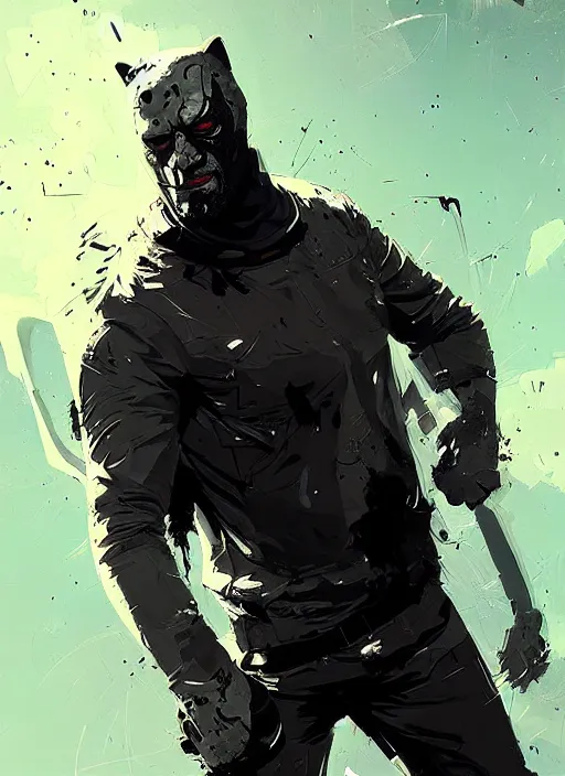 Prompt: jason statham as masked jaguar hero, by ismail inceoglu