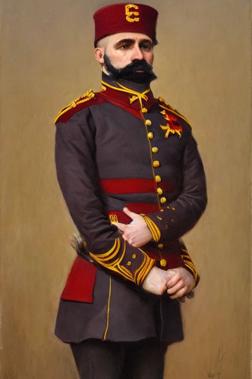 Prompt: full body portrait of the dictator of the cleveland cavaliers, 1 8 8 9, in full military garb, oil on canvas by william sidney mount, trending on artstation