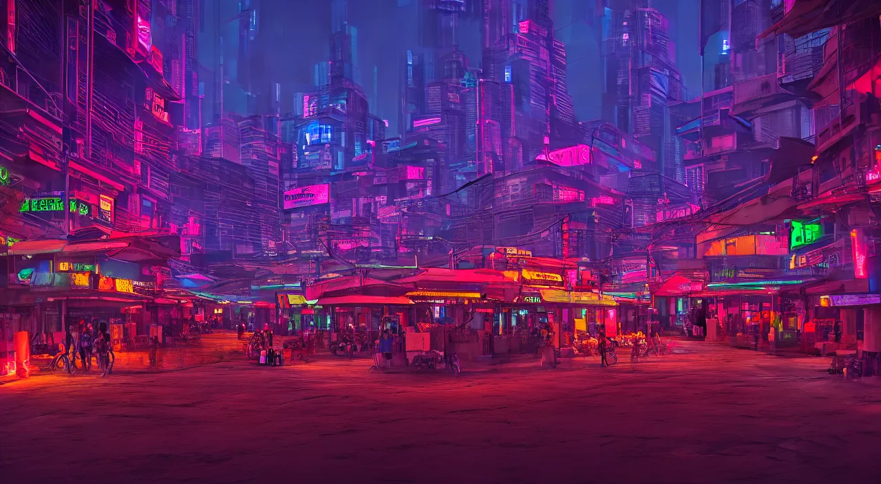 Image similar to Cyberpunk Shipping Port, futuristic Phnom-Penh Cambodia, neon lighting