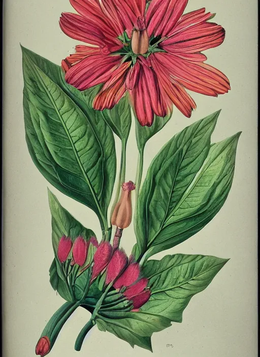 Image similar to fantasy scientific botanical illustration of colorful flower with a female mouth