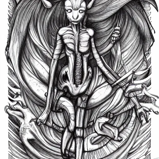 Image similar to detailed illustration of my little pony in the style of h r giger and wayne barlowe and junji ito