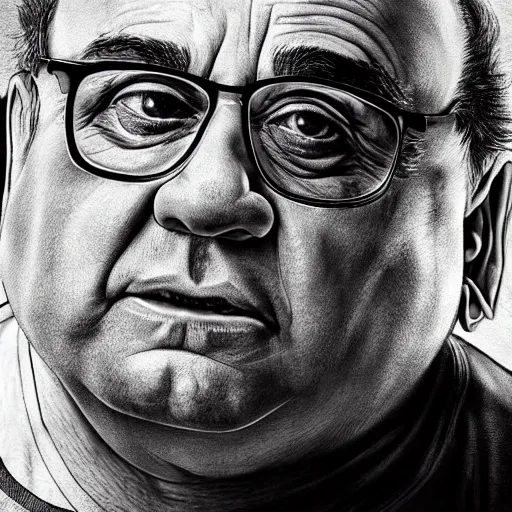 Image similar to hyperrealistic mixed media high resolution image of Danny DeVito, stunning 3d render inspired art by István Sándorfi and Greg Rutkowski and Unreal Engine, perfect symmetry, dim volumetric lighting, 8k octane beautifully detailed render, post-processing, extremely hyper-detailed, intricate, epic composition, highly detailed attributes, highly detailed atmosphere, full body shot, cinematic lighting, masterpiece, trending on artstation, very very detailed, masterpiece, stunning, flawless structure, lifelike texture, perfection,
