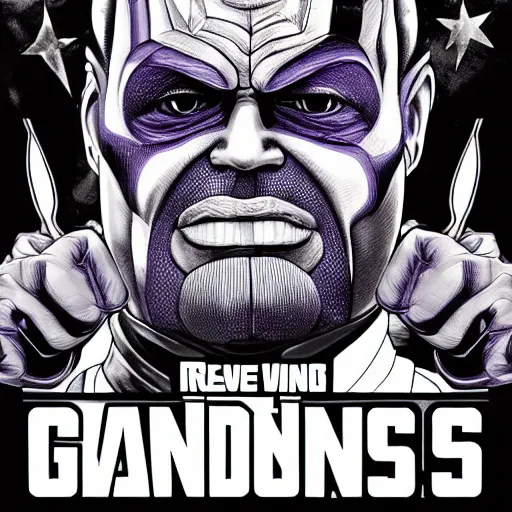 Prompt: president thanos black and white cell shaded digital artwork in the style of grand theft auto five cover art