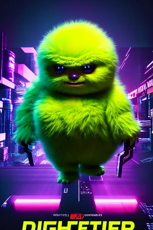 Image similar to high quality 3 d render cyberpunk very tennis ball monster highly detailed, unreal engine cinematic smooth, in the style of blade runner & detective pikachu, hannah yata charlie immer, purple light, low angle, uhd 8 k, sharp focus