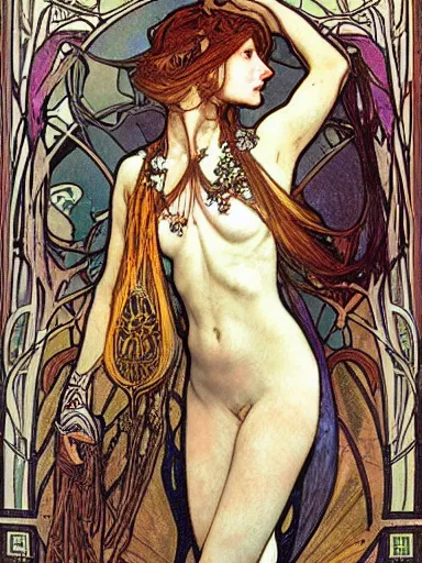 Image similar to a beautiful painting of alicia witt by Alphonse Mucha and by arthur rackham and by james jean and by Mark Brooks and by john william waterhouse, Art Nouveau, Neo-Gothic, gothic, award winning painting, hyperdetailed, detailed