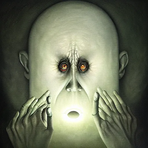 Prompt: peer into the depths of the endless cosmic void, shine a light on your darkest terror. by anton semenov, hyperrealistic photorealism acrylic on canvas