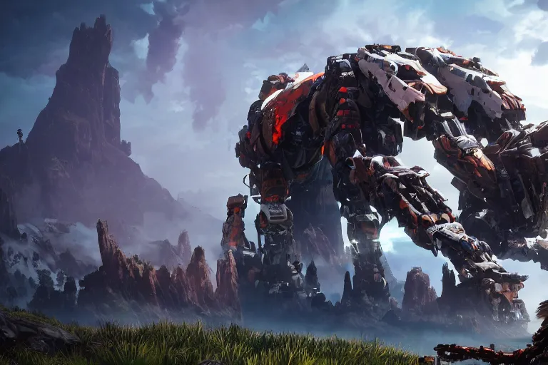 Image similar to tremortusk machine mecha animal beast robot of horizon forbidden west horizon zero dawn bioluminiscence global illumination ray tracing hdr fanart arstation by sung choi and eric pfeiffer and gabriel garza and casper konefal