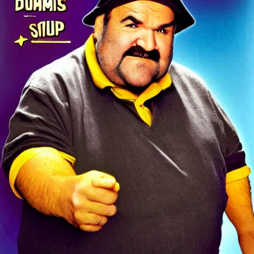 Image similar to live-action-Wario-hollywood movie casting, played by Dom DeLuise, posing for poster photography