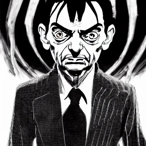 Image similar to Mr Bean looking sinister, by Tsutomu Nihei, highly detailed