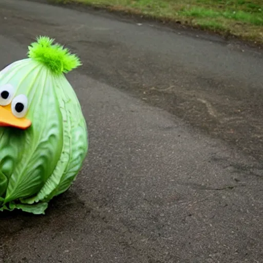 Image similar to a cabbage dressed as a duck