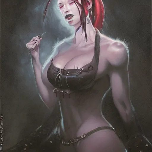 Image similar to portrait of takaonna demon, misty night, beautiful! coherent! by brom! deep colors, strong lines, high contrast