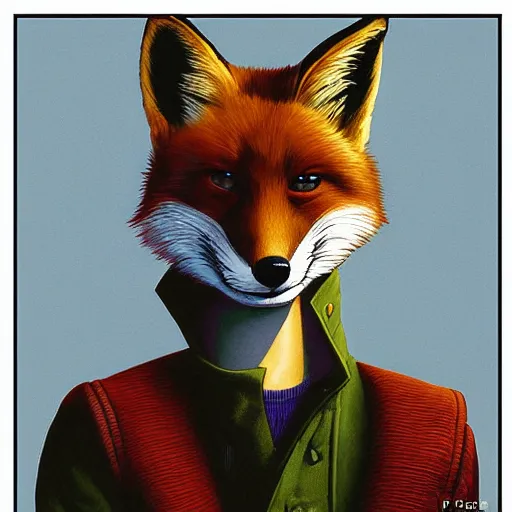 Image similar to a portrait of fox mccloud by peter elson, furry art, lonely, forlorn, with background by david a. hardy