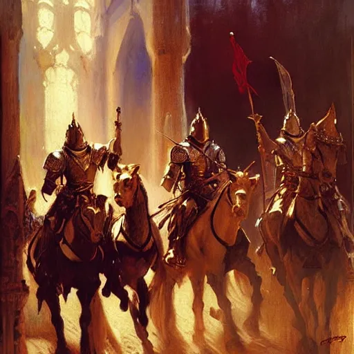 Image similar to attractive knights in camelot. highly detailed painting by gaston bussiere, craig mullins, j. c. leyendecker