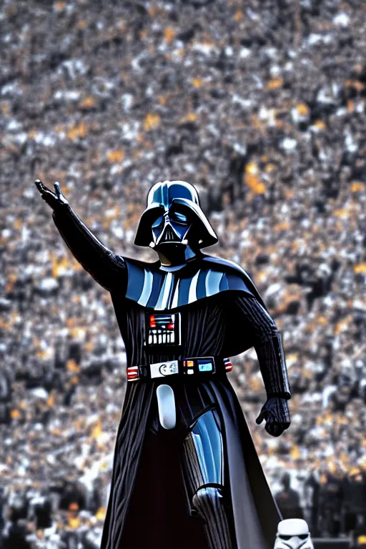 Prompt: Darth Vader happily cheering in the stands at a football game oil on canvas, intricate, portrait, 8k highly professionally detailed, HDR, CGsociety