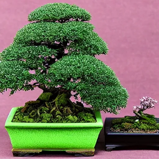 Image similar to studio photograph of an award - winning miniature kwanzan cherry bonsai forest featuring extreme detail that can be seen in contrast, image used to advertise new camera technology's ability to capture extreme detail