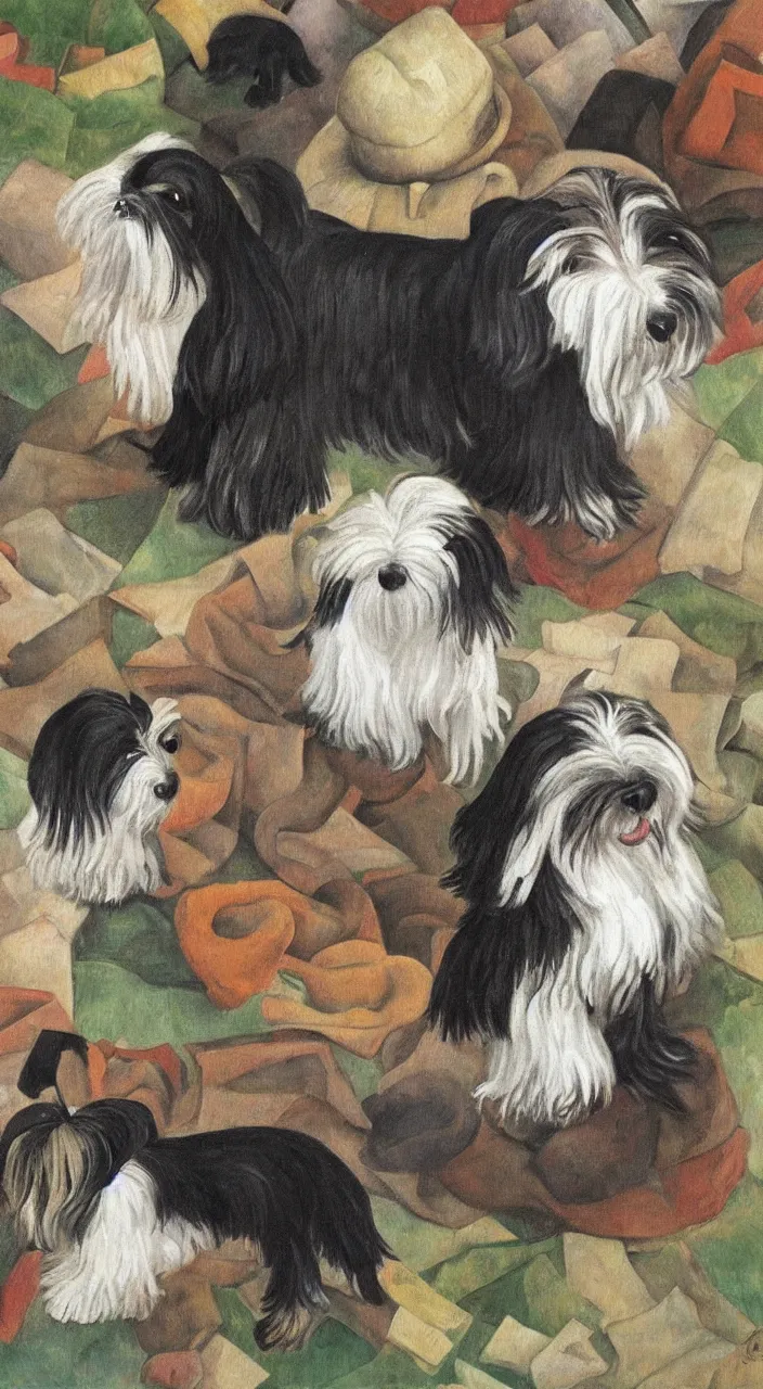 Prompt: a havanese dog in mexico, painting by diego rivera