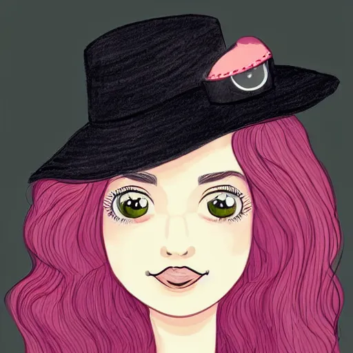 Prompt: a drawing of a girl wearing a cute hat, vector art by ella guru, trending on artstation, digital art, artstation hq, artstation hd, shiny eyes