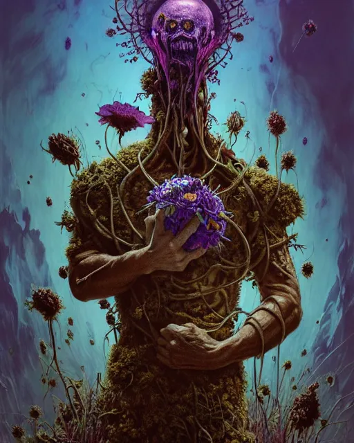 Prompt: the platonic ideal of flowers, rotting, insects and praying of cletus kasady carnage thanos davinci dementor wild hunt chtulu mandelbulb felix the cat doctor manhattan bioshock, caustic, ego death, decay, dmt, psilocybin, concept art by randy vargas and greg rutkowski and zdzisław beksinski