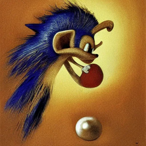 Image similar to sonic the hedgehog with a Pearl Earring painted by Beksinski