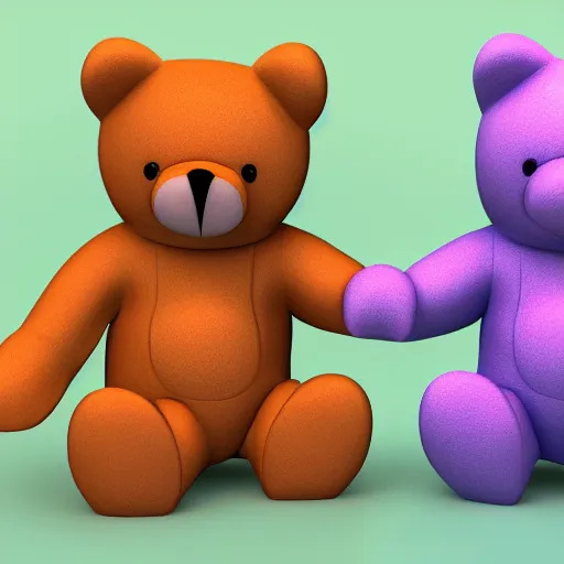 Image similar to cartoon bear and cartoon cat in love, cgi render