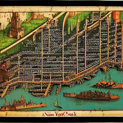 Image similar to map of the new york subway system, woodcut by albrecht durer 1 5 0 9
