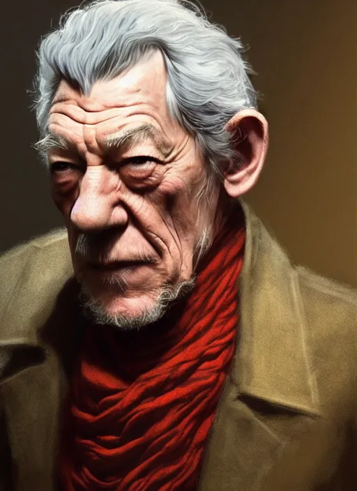 Prompt: ian mckellen as oscar diggs, intricate, d & d, wizard, fantasy, art nouveau, digital painting, trending on artstation, sharp focus, wide shot, illustration, global illumination, ray tracing, art by artgerm and greg rutkowski and ruan jia