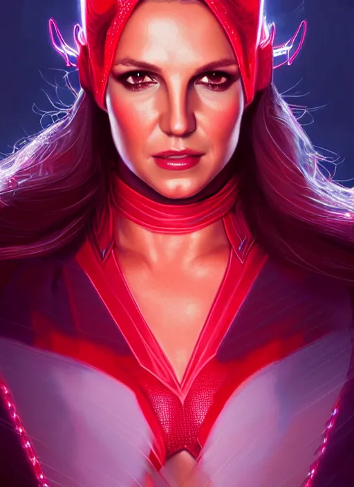 Image similar to britney spears as scarlet witch, intricate, elegant, glowing lights, highly detailed, digital painting, artstation, glamor pose, concept art, smooth, sharp focus, illustration, art by artgerm and greg rutkowski, artey freytag