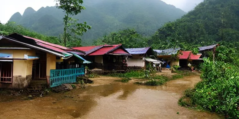 Prompt: a homestay place in Vietnam mountain area