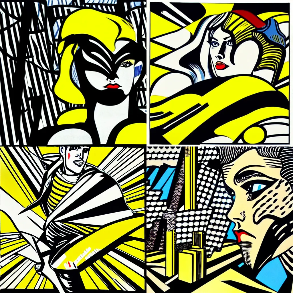 Prompt: bladerunner by roy lichtenstein, by ben - day