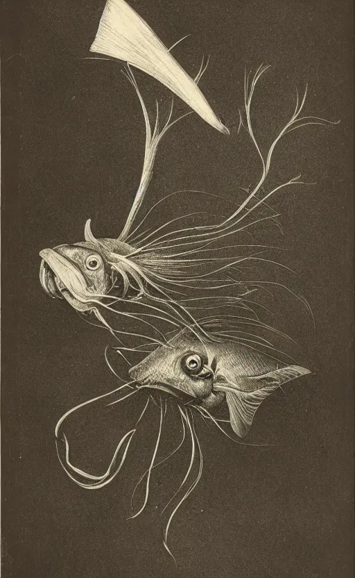 Image similar to illustration of an anglerfish, 1 9 0 0 s, highly detailed