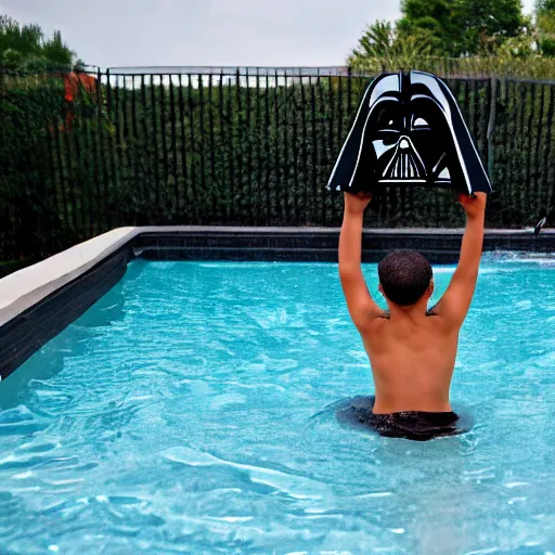 Prompt: Darth Vader bathing in a swimming pool