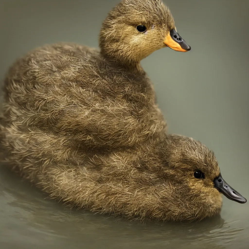 Prompt: hyperrealistic picture of a baby duck, obfuscate light, intricate, captivating eyes, delicate, classicism style, intricate details, digital art, portrait, 8 k resolution