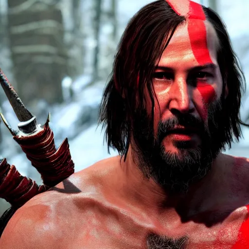 Image similar to Keanu Reeves in the God of War game