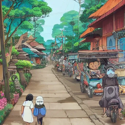 Prompt: indonesian street in the style of studio ghibli