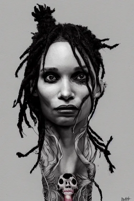 Image similar to studio portrait of zoe kravitz as death of the endless, the sandman as absurdly beautiful, elegant, young skinny idol, ultrafine hyperrealistic face illustration by kim jung gi, irakli nadar, intricate linework, sharp focus, bright colors, matte, octopath traveler, final fantasy, unreal engine highly rendered, global illumination, radiant light, intricate environment