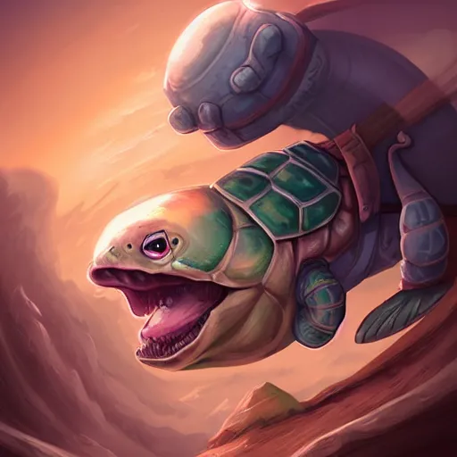 Prompt: anthropomorphic turtle hero by cyril rolando