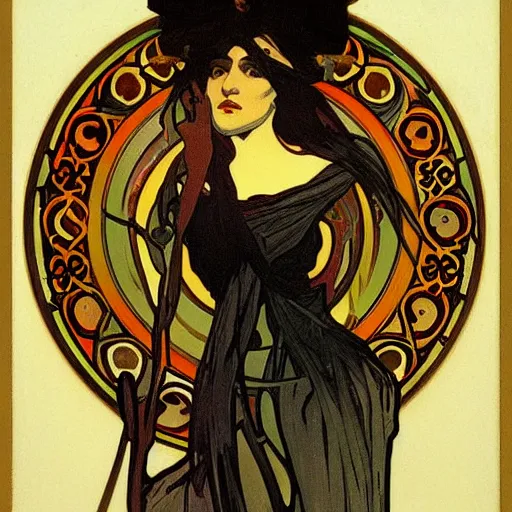 Image similar to death, painted by alphonse mucha