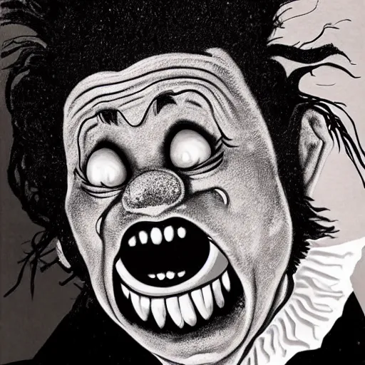 Image similar to A extremely highly detailed majestic hi-res beautiful, highly detailed head and shoulders portrait of a scary creepy black cartoon clown cat in eraserhead with scary big eyes, in the style of Walt Disney animation