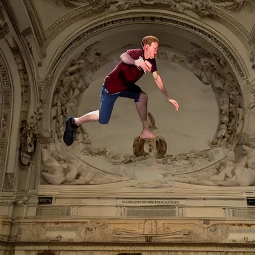 Prompt: mark zuckerberg falling from heaven by Michelangelo