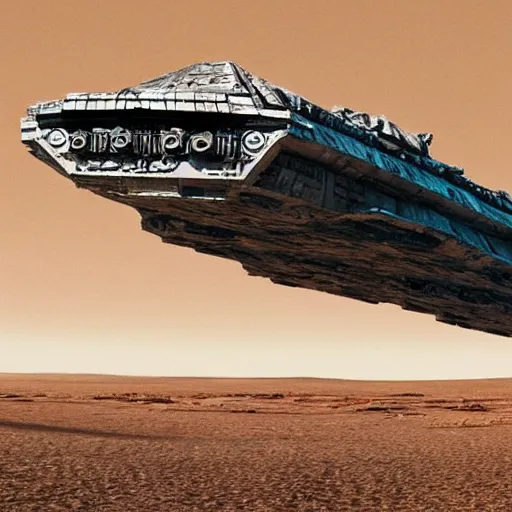 Prompt: paul mccarney just appropriated this star wars desesert planet orhestration and said no this is for my album now album coveR: impossibly huge desert crawler ship, sails at the front