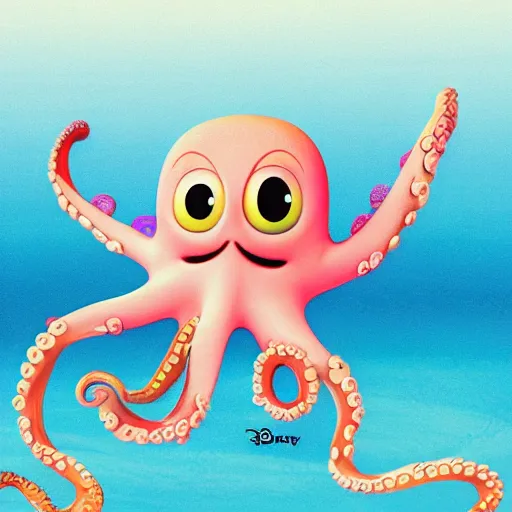 Image similar to an octopus hugging a starfish, Pixar cartoon