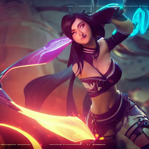 Image similar to still of pretty Irelia (Legends of Runeterra) in KDA More music video. 3d render, octane render, game art, realistic, highly detailed, trending on artstation, 4k, trending on artstation, pixar, cgsociety, unreal engine 5, redshift render, trending on artstation, blender, behance, cg