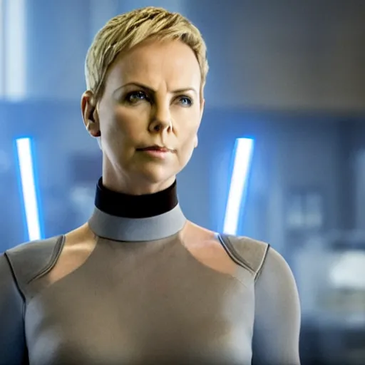 Image similar to movie film still of Charlize Theron as Sue Storm in a new Fantastic Four movie, cinematic