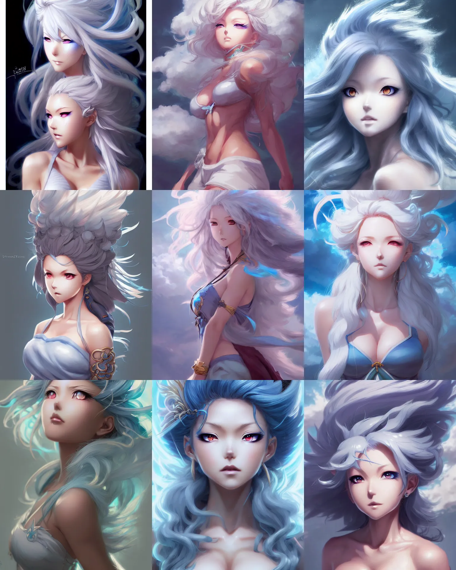 Image similar to character concept art of an anime stormy cloud goddess | | cute - fine - face, pretty face, realistic shaded perfect face, fine details by stanley artgerm lau, wlop, rossdraws, james jean, andrei riabovitchev, marc simonetti, and sakimichan, tranding on artstation