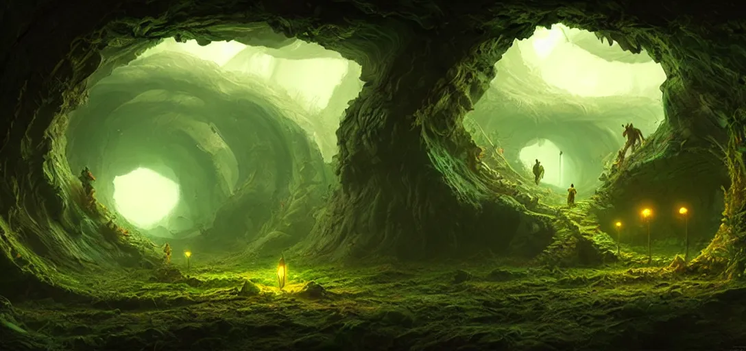 Image similar to video game concept art matte painting glow worm caves in the style of stefan kostic, realistic, sharp focus, 8 k high definition, insanely detailed, intricate, mysterious, art by stanley lau and artgerm and luis royo